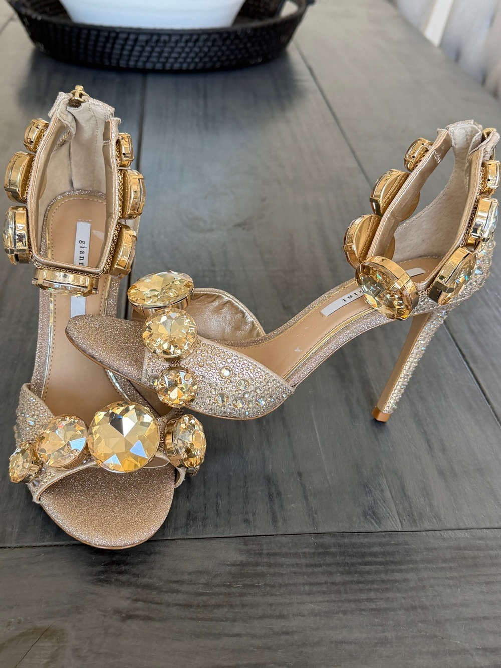 Gianni Bini Jewel Embellished Gold Heels